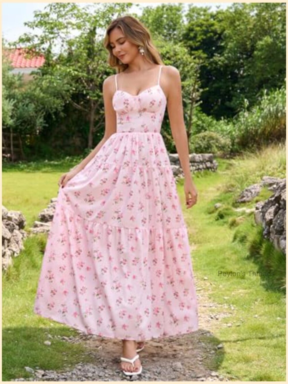 Boho Lace Up Spaghetti Strap V Neck Maxi Dress Beach Vacation Long Dress for - Picture 5 of 7